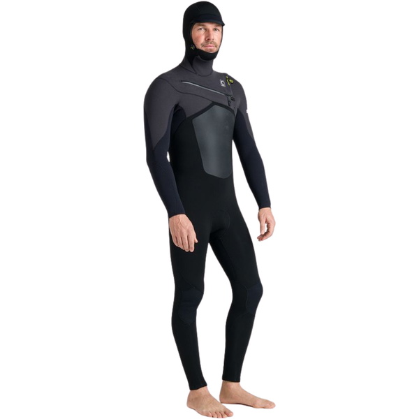 2026 C-Skins Mens Nuwave Rewired 5/4mm Hooded Chest Zip Wetsuit CRW54MH - Black / Meteor / Lime